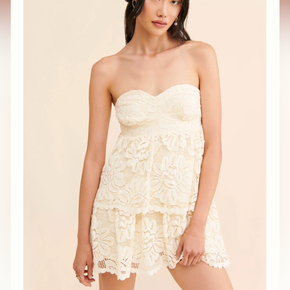 Anthropologie Maeve Strapless Lace Mini Dress